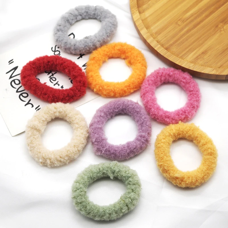 

Autumn Winter Candy Color Elastic Hair Band For Women Girls Solid Color Lambs Wool Scrunchie Headbands Gum For Hair Accessories