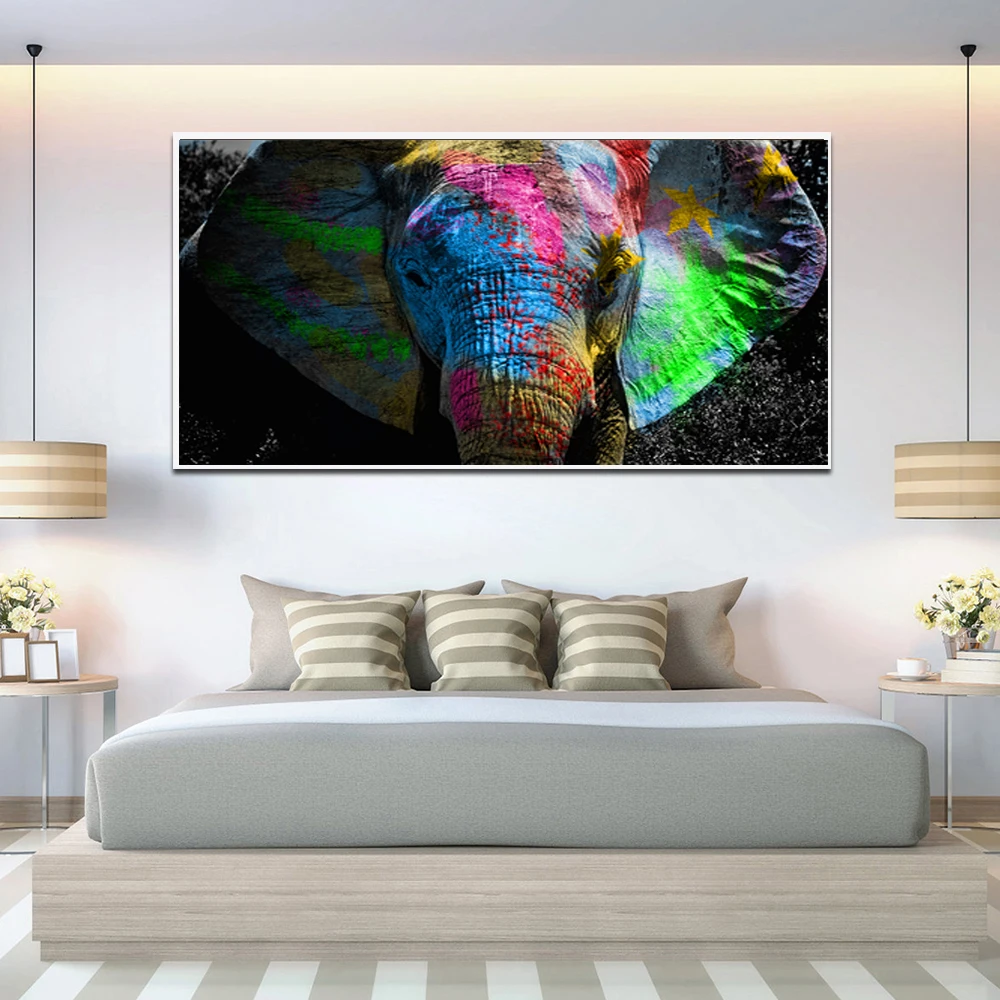 Граффити красочное Африканское искусство слон животные холст картины масляная