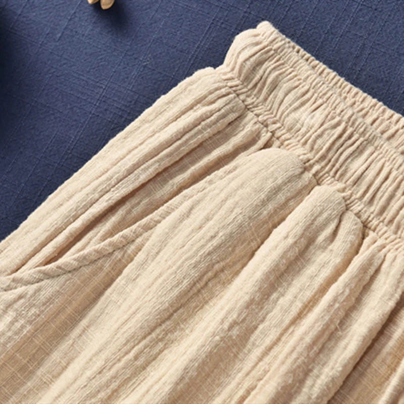 

Johnature New Style Casual Cotton Linen Women Shorts 2021 Summer New Solid Elastic Waist Women Shorts Wide Leg Shorts