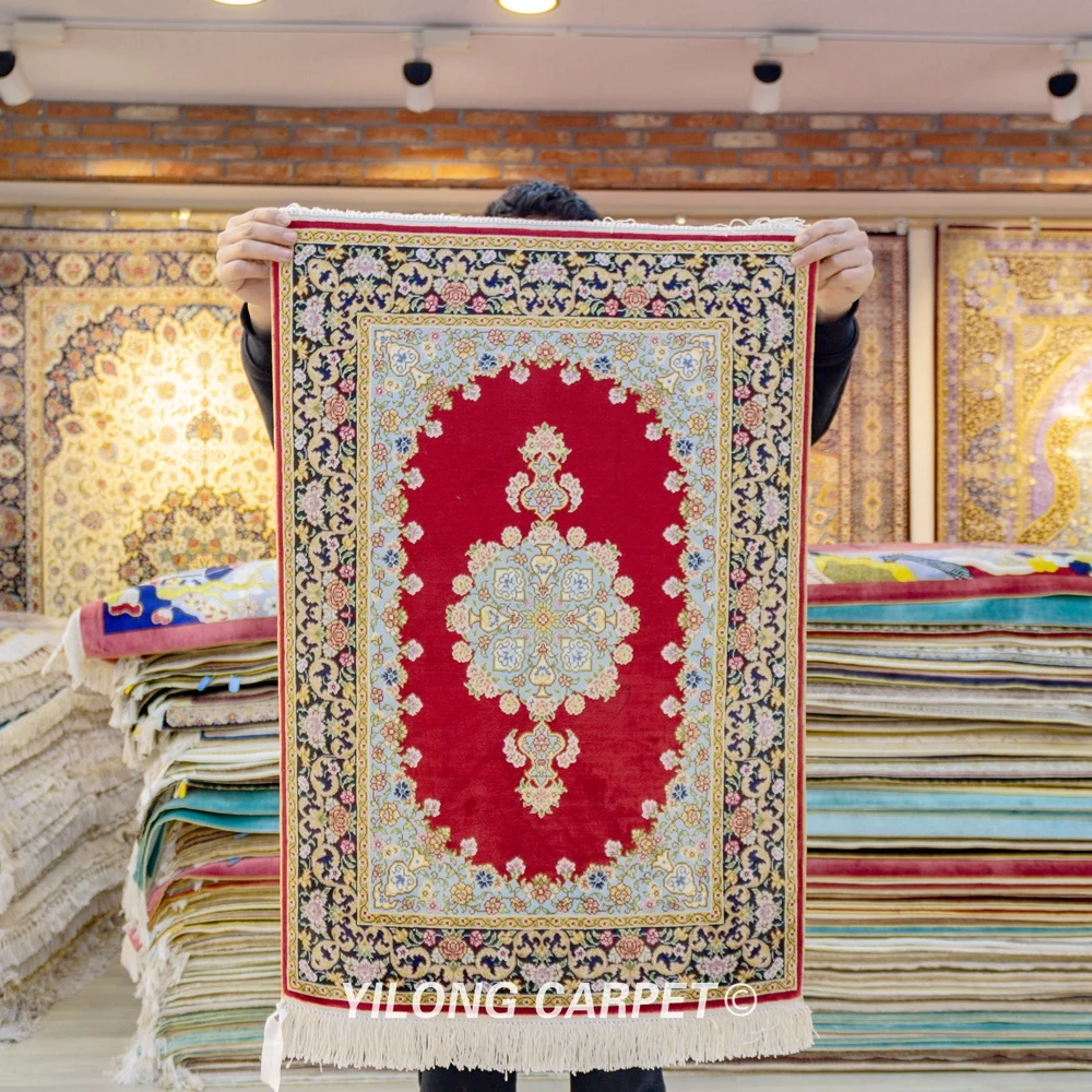 YILONG 2 'x 3' Шелковые восточные ковры и шелковые изысканные красные ручной работы