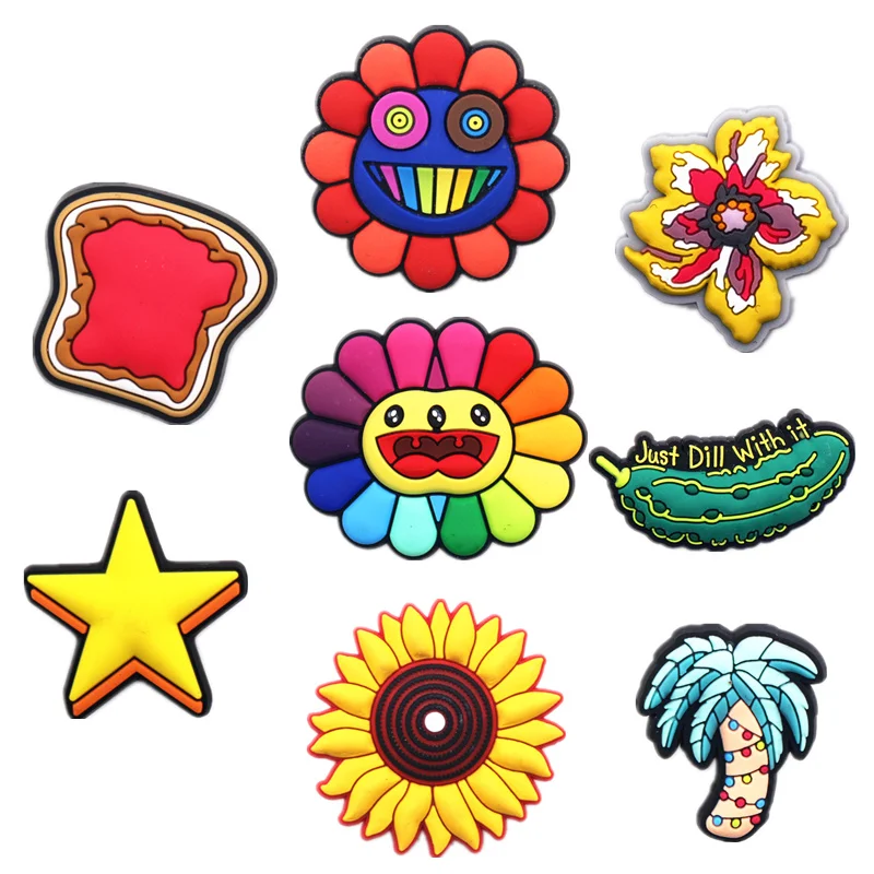 High Imitation Shoe Charms Sun Flower Cucumber Steak Coconut tree Star Shoe Decoration Shoe Accessories for Croc jibz Kids Party