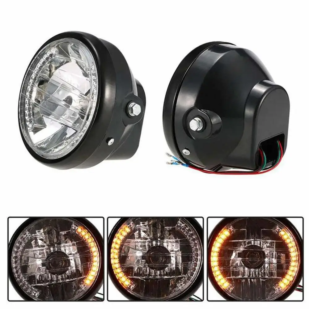 

Motorcycle Modified Retro Headlights 7 Inch Angel Ring Headlights Far Near Light Steering Function Headlights