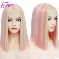 blonde pink synthetic lace wigs straight hair part lace bob wigs with mask piano brown grey green color hair wigs 14in 200g fxks