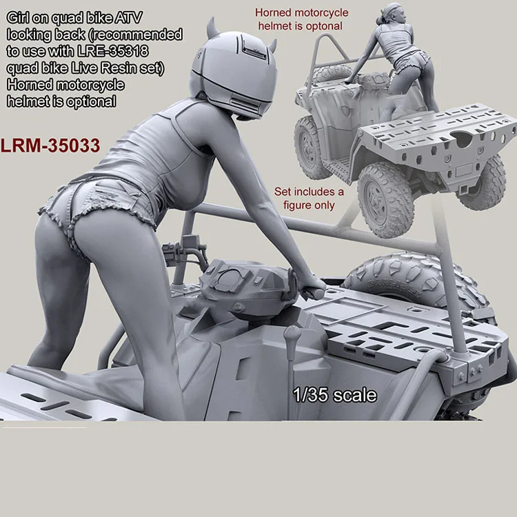 1/35 масштаб Неокрашенная смола фигурка девушка на квадроциклах ATV обратная