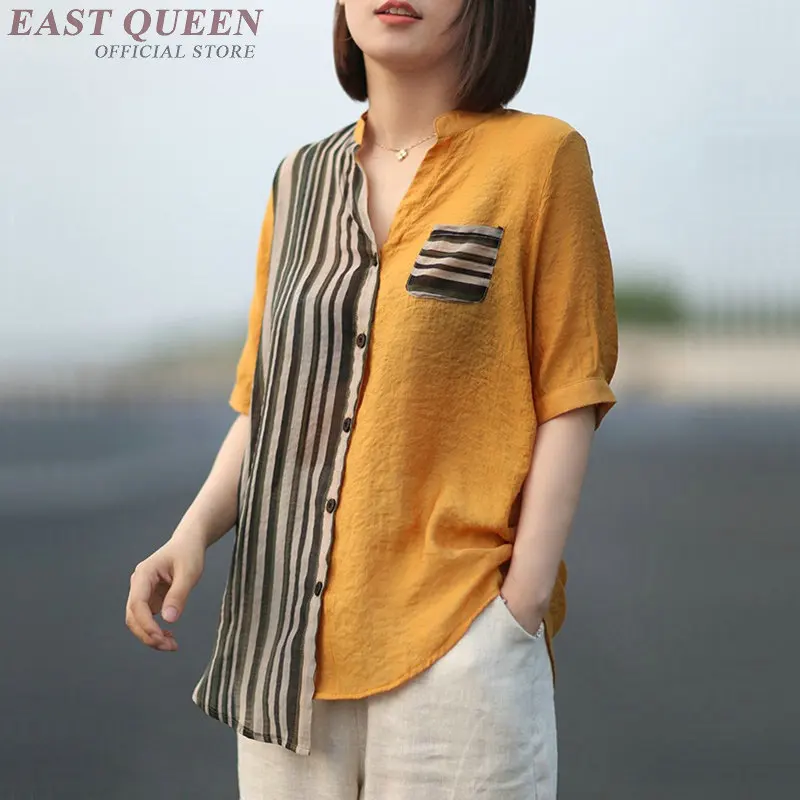 Винтажные рубашки для женщин 2019 Летняя лоскутная полосатая длинная рубашка