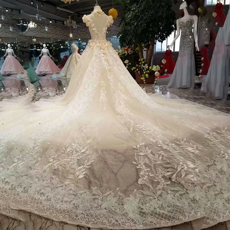 LS11013 Лепестковые Цветы свадебное платье в стиле принцессы с высокой горловиной и