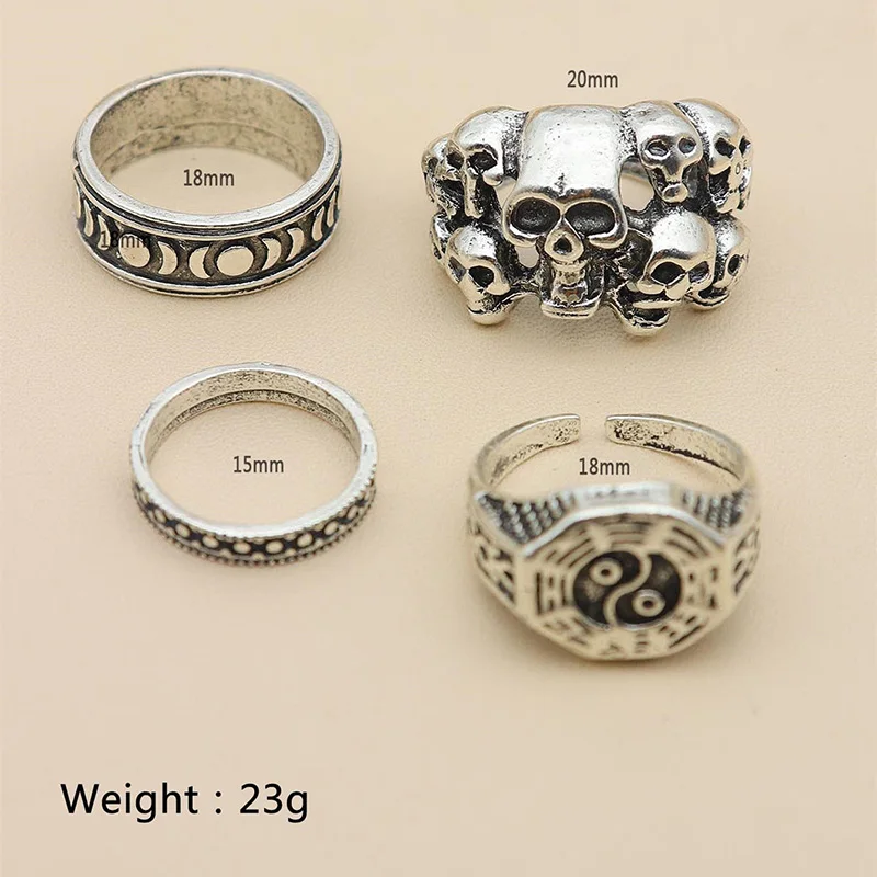 4 шт./компл. уникальное Открытое кольцо в горошек с перекрывающимся черепом