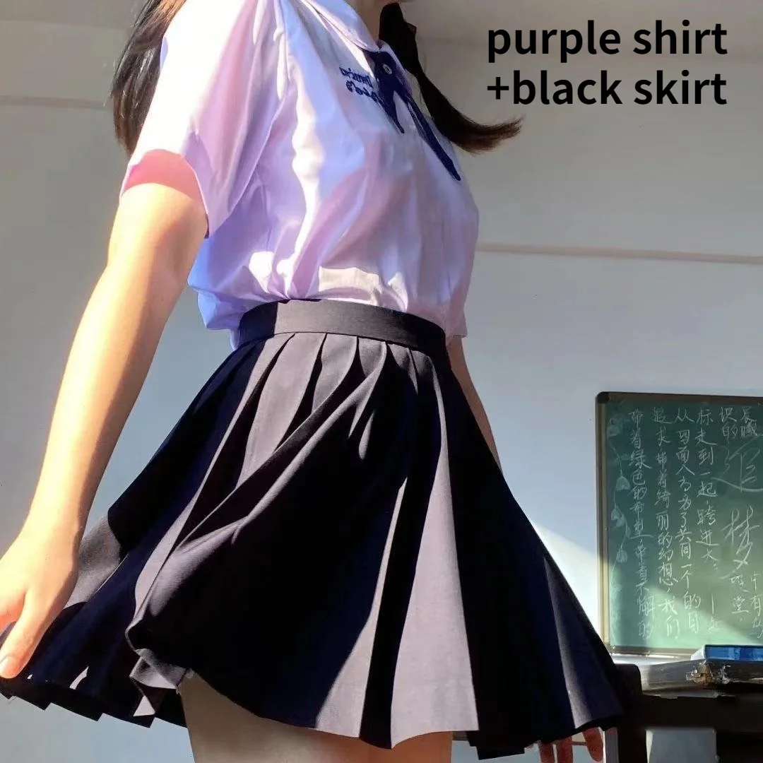 

Three-piece Set JK Uniform Preppy Style Pleated Skirt Set Women Summer Loose Shirt Female Student Thai School Uniform