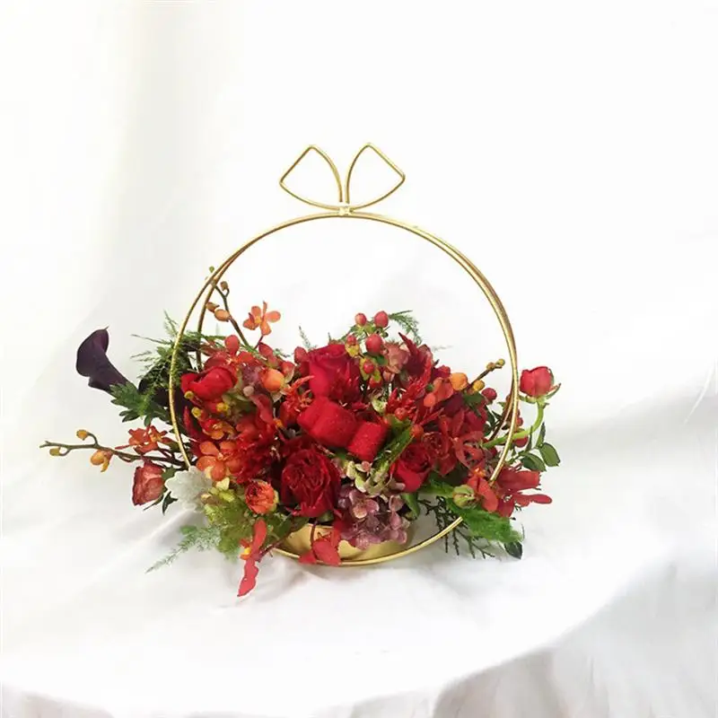 Cesta de flores de moda redonda port&aacute;til de hierro Simple para decoraci&oacute;n, regalos para el hogar, fiesta, 1 ud.-4