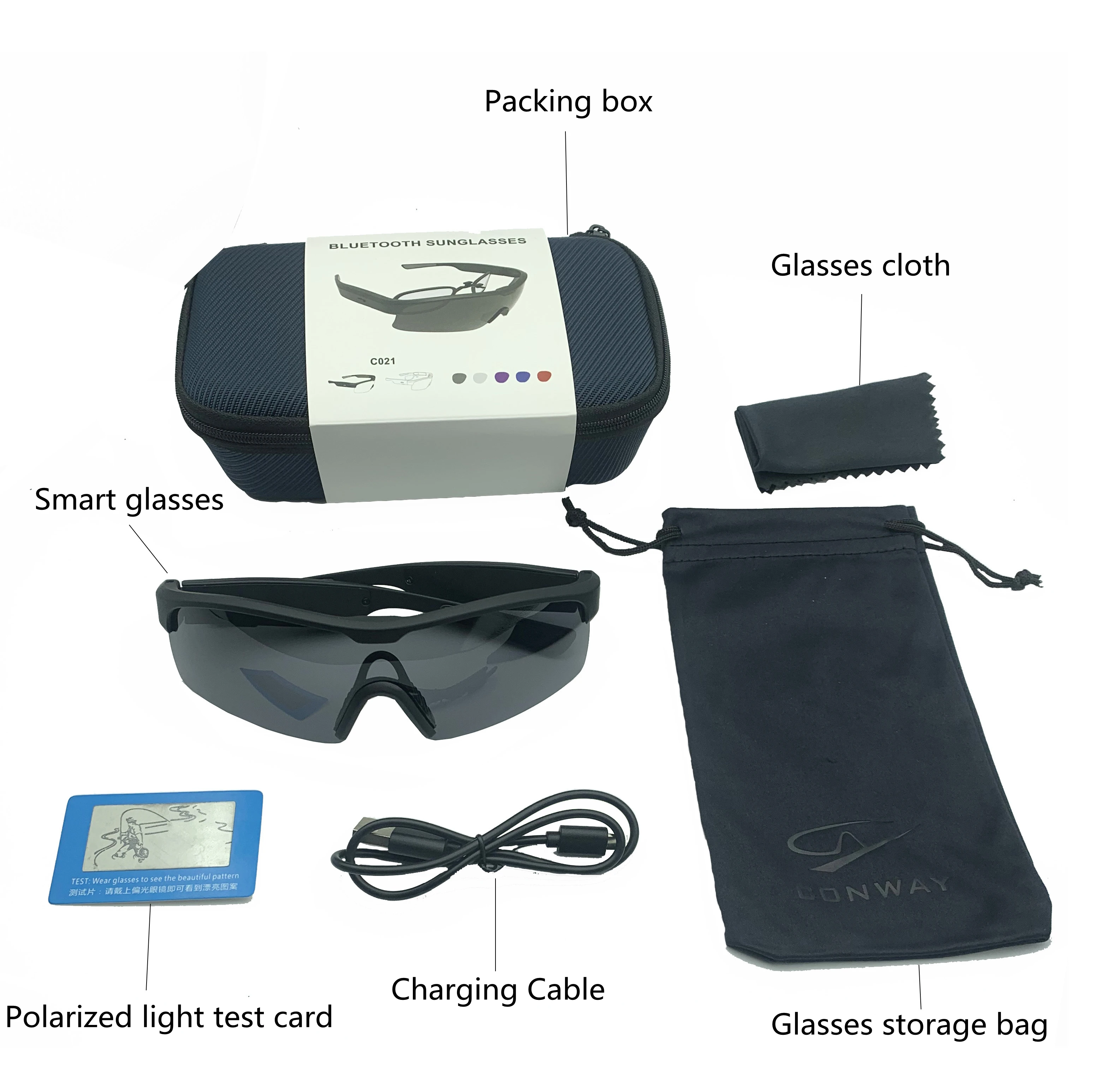 

CONWAY Smart Bluetooth polarized sports sunglasses glasses small speakers driving and riding without headphones to listen to son