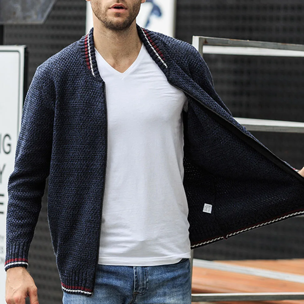 Мужской кардиган на молнии Черный Повседневный вязаный размера плюс 3XL в