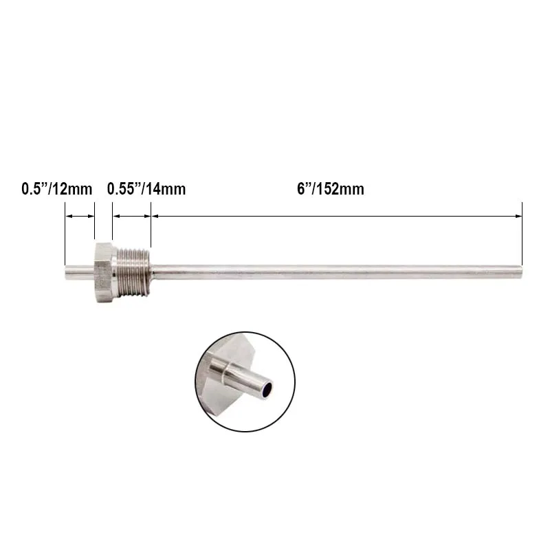 Зонд 1/2 дюйма NPT Thermowell 6 дюймов 1/4 O.D. x 5/32 I.D. Детали для чайника из нержавеющей стали
