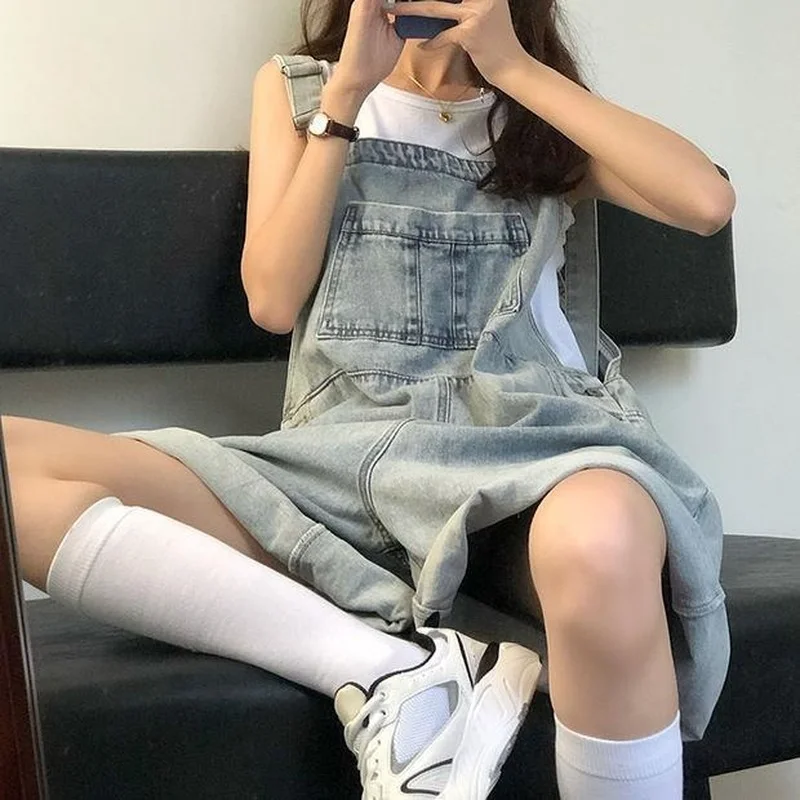 

Women Rompers High Waist Black Denim Vintage Suspender Sleeveless Wide-leg Baggy BF Harajuku Preppy Oversize Playsuits Chic New