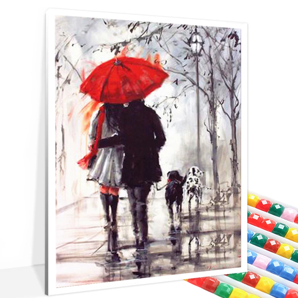 

5D алмазная живопись для влюбленных под красным зонтом, полный квадратный/круглый портрет, алмазная вышивка, мозаика ручной работы, украшени...