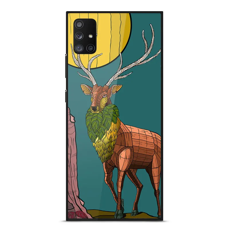 

For Samsung A71 Case Luxury TPU Frame Painted pattern Mirror Tempered glass Shockproof Back Cover For Samsung A71 SM-A715 Cases