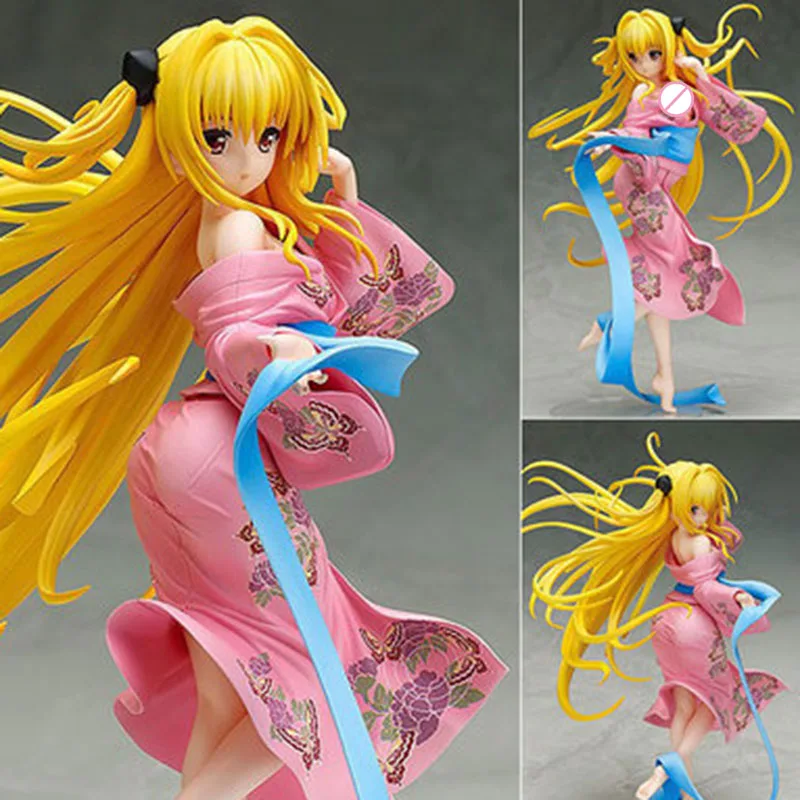 

Экшн-фигурки аниме To LOVE-Ru, кимоно в стиле ЭВА, юката с золотой тенью, сексуальная красивая подставка для девушек, 22 см, искусственная ПВХ