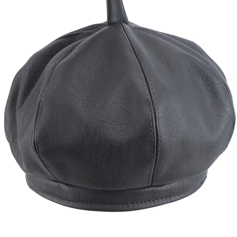 

Women Faux Leather Solid Beret French Artist PU Leather Black Red Lady Vintage Casual Paris Hat Fashions Winter Warm Flap Cap
