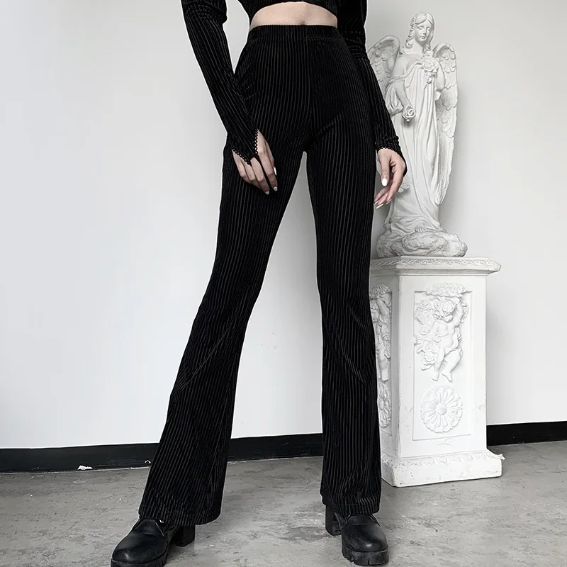 

JIEZuoFang Punk Style Black Vintage Gothic Women Pants Flare Harajuku girl Aesthetic Grunge Punk Female Trousers Spring 2020