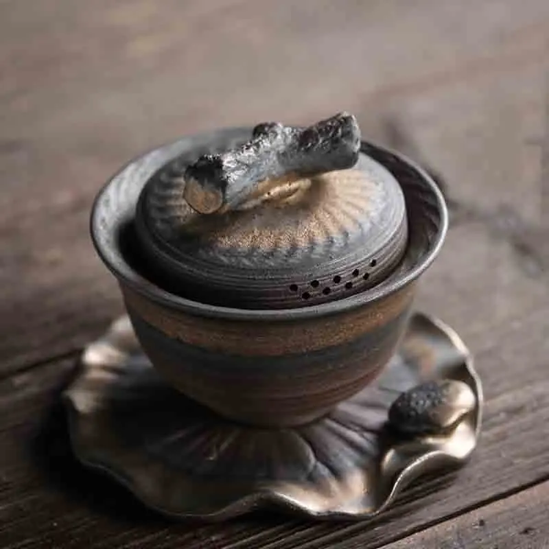 Винтажный Gaiwan керамический ржавчина глазурованный чайный набор чаша с блюдцем крышка чайный сервиз грубая Керамическая пиала Tureen для пуэр 170 мл чайная посуда для напитков