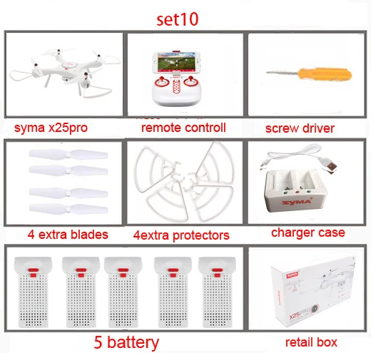 set10 retail box SYMA X25pro gps Дрон Wi-Fi FPV с камерой 720P HD или камерой в реальном времени Fpv Дрон 6 осевой высоты RC Квадрокоптер RTF - Цвет: set10 retail box