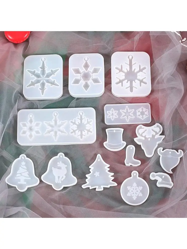 

14Pcs Christmas Tree Snowflake Mold Christmas Silicone Epoxy Resin Pendant Mould