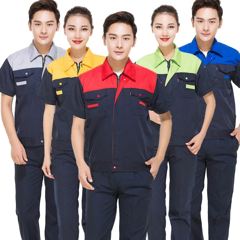 

Summer short sleeve labor protective work clothing breathable auto repair clothes engineering suit