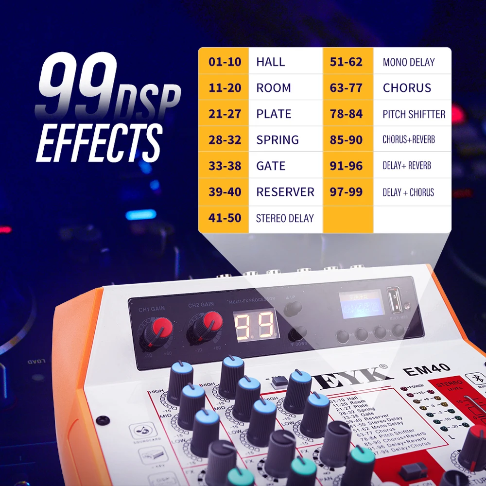 Консоль для смешивания звука EYK с USB записью воспроизведение компьютера 4 микшер