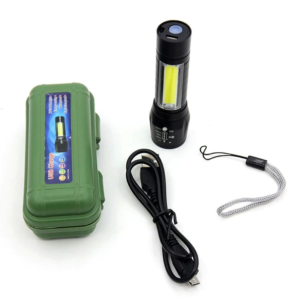 Обновленный новый дизайн usb зарядка мощный флэш-светильник 3800LM XPE COB светодиодный