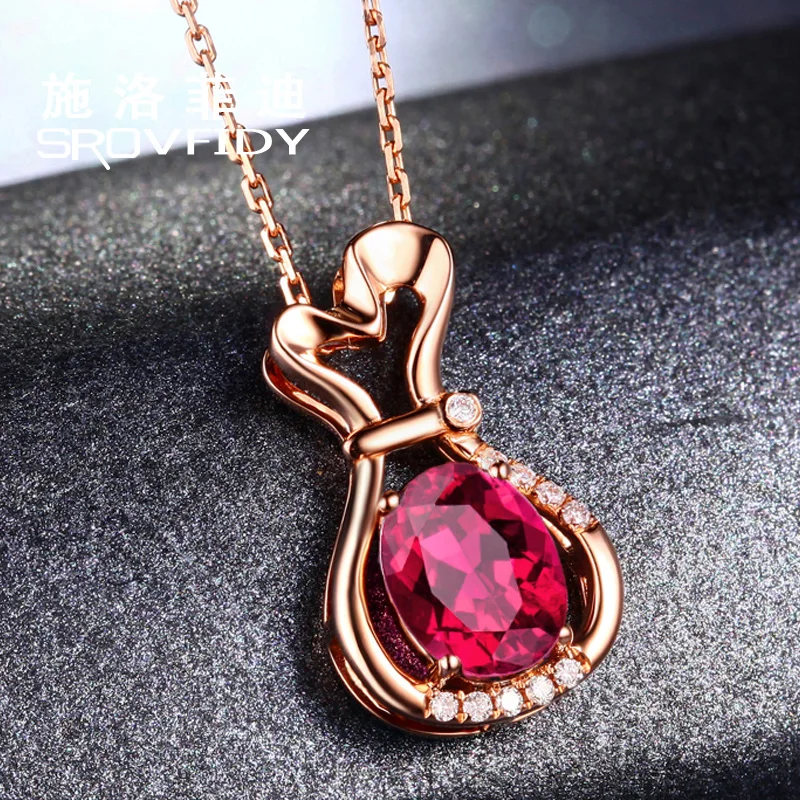 SLFD природный красный турмалин 18K кулон из чистого золота настоящий AU 750 ТВЕРДОЕ