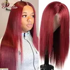 Парики из натуральных бордовых волос Pinshair, цвет 99J, средняя часть 13X1, парик 150%, Реми, прямая шнуровка, парики