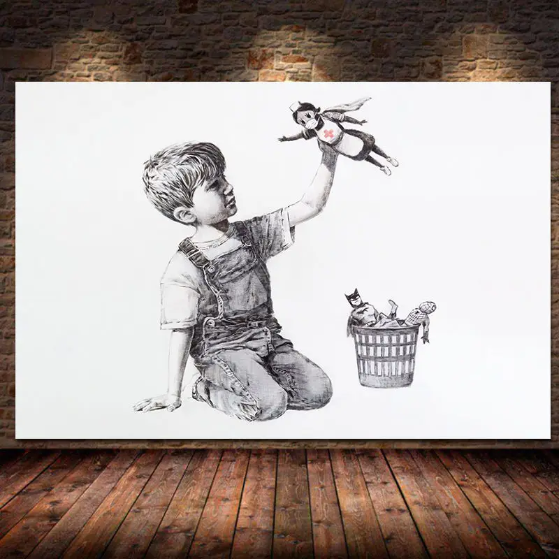 

Banksy Game Changer Nurse Tribute Canvas Painting Posters and Prints Wall Art Pictures Cuadros for Living Room Bedroom Unframed