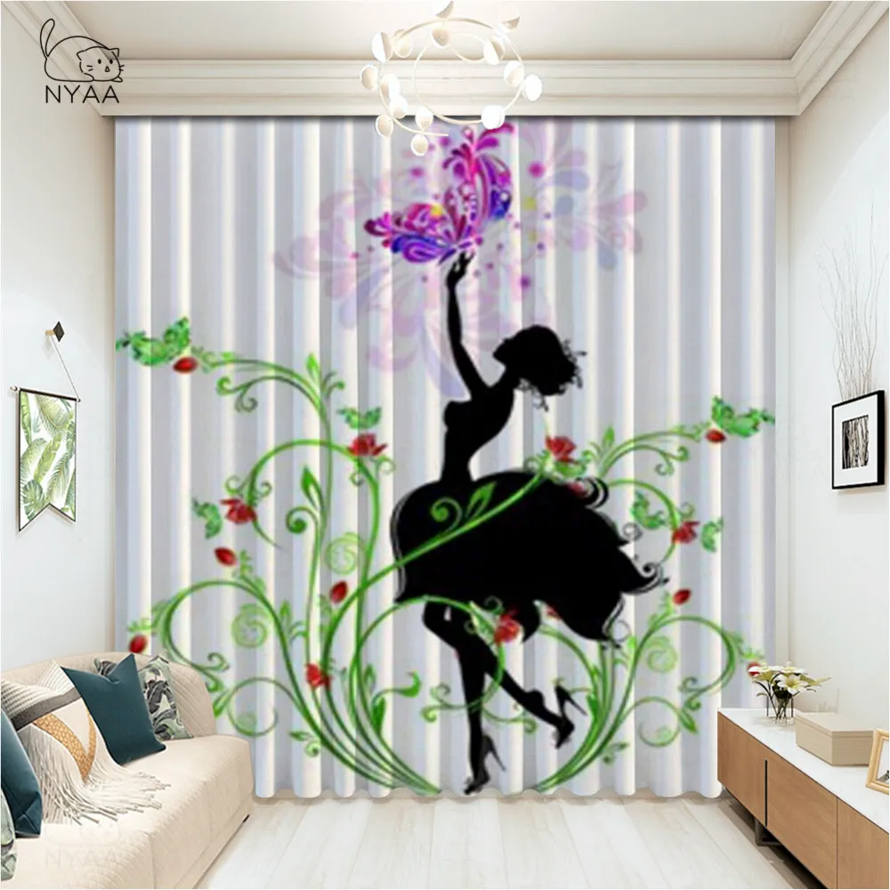 

Fairy Girl On A Romantic Floral Background Curtains Cartoon Curtains For The Room Decoration Curtain French Window Micro Shading