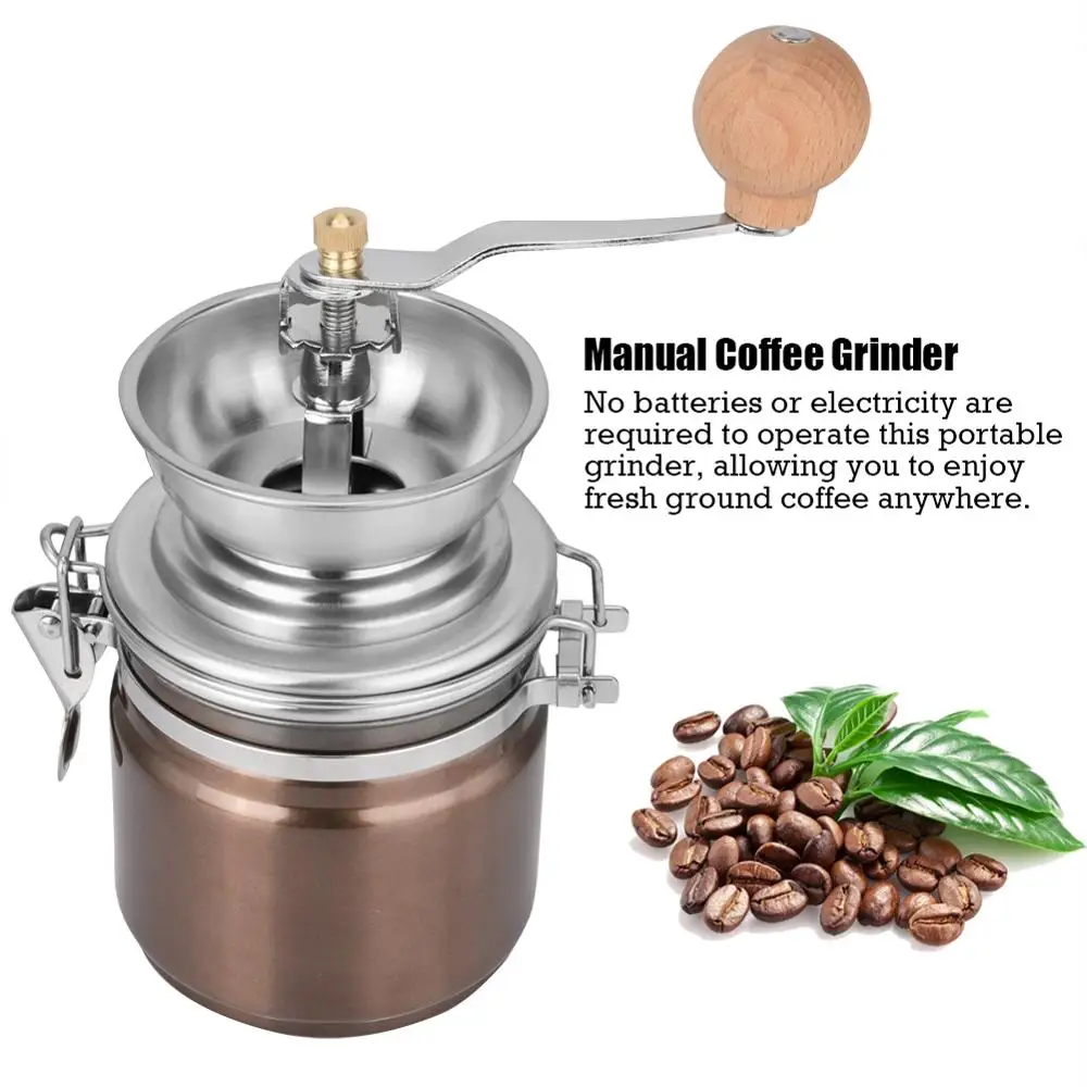 Портативная ручная кофемолка из нержавеющей стали с деревянной ручкой гайки для