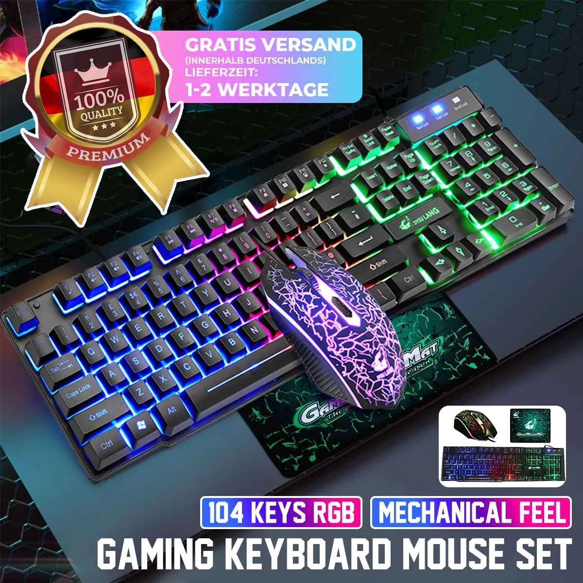 

Wired Gaming Keyboard and Mouse Set Mouse Pad Ergonomic Suspension Keycaps Backlit Computer Keyboard And Mouse Combos Gamer