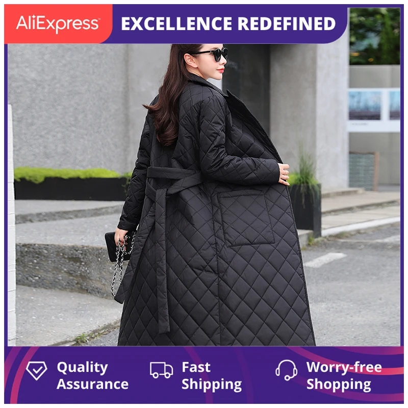 

Парка женская прямая с ромбовидным воротником, Повседневная Верхняя одежда с поясом, с глубокими карманами, верхняя одежда, зима