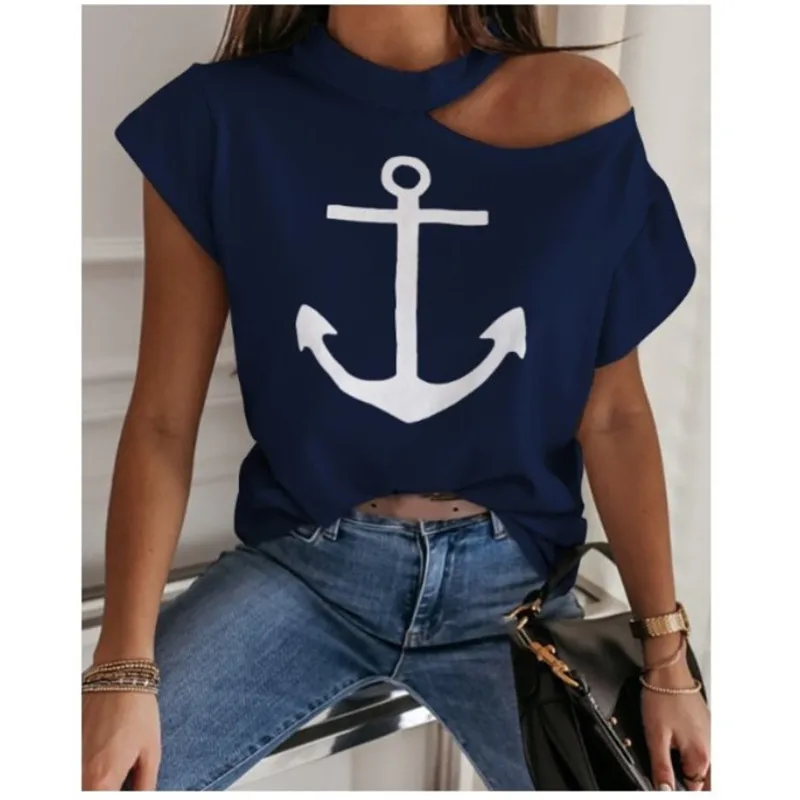 

Letter Printing T-shirt Women Off Shoulder Summer T Shirt 2020 Hollow Out Halter Short Sleeve Top Tee Shirt Casual Tshirt