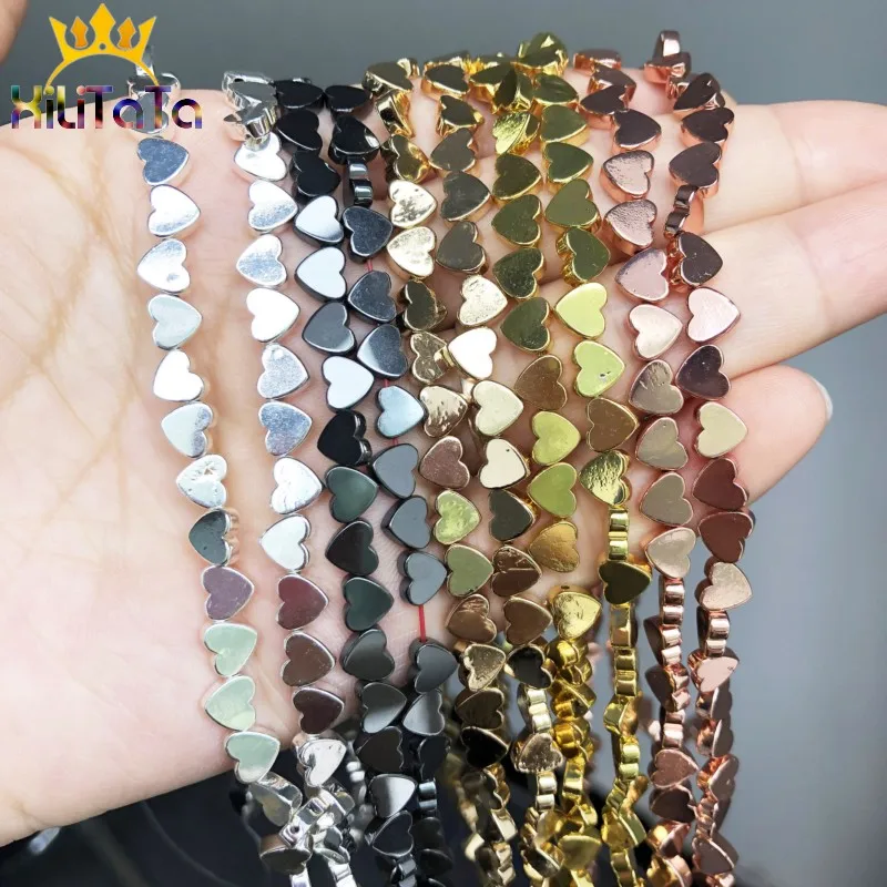 Бусины Из Гематита в форме сердца 5*6 мм натуральный черный золотой бисер