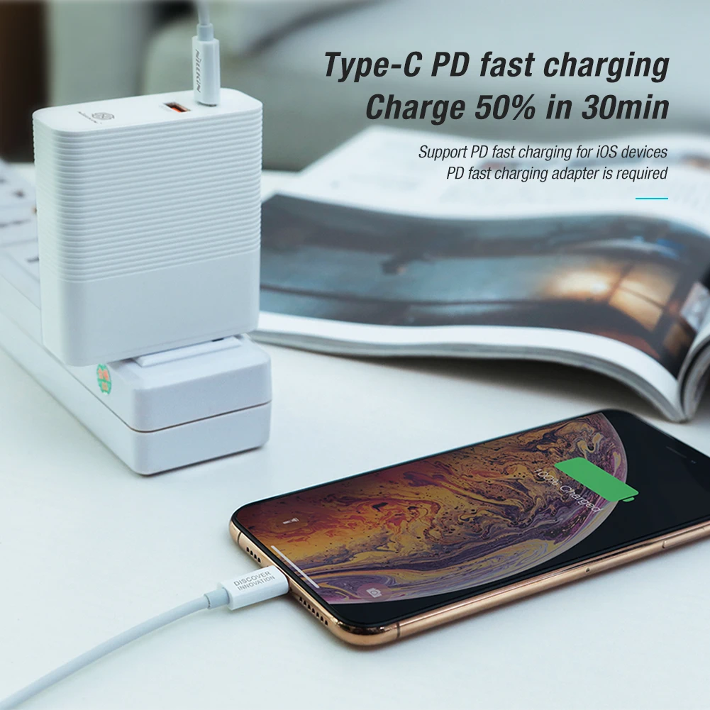 Nillkin Superspeed Usb кабель type-C для освещения 3A для iPhone X Xr Xs Max Быстрая зарядка с зарядным устройством type C PD для iPad Pro 10,5