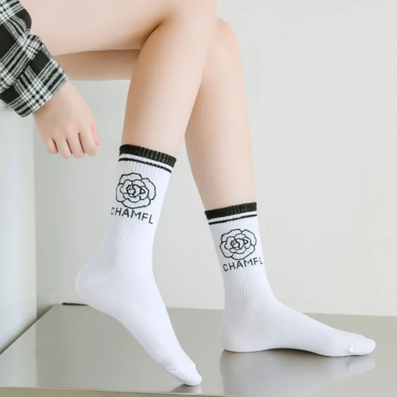 

высокие носки женские харадзюку корейский стиль японский стиль длинные хлопок Симпатичные полосатые носки с цветами, женские милые носки, ...