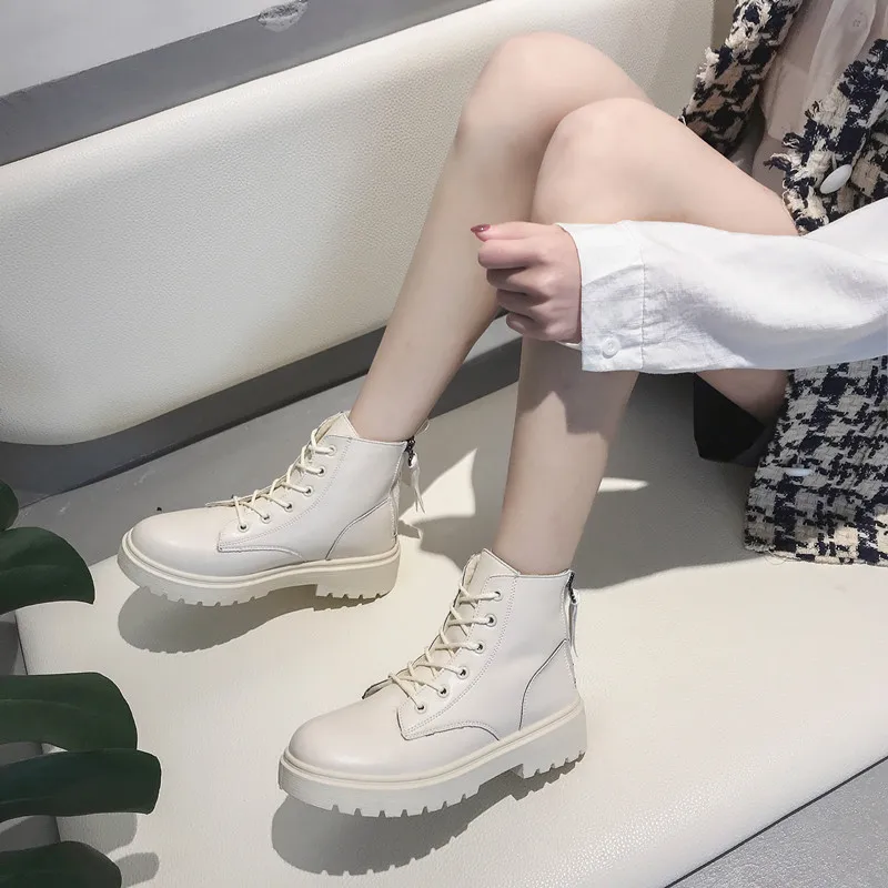 Уличная обувь на двойной молнии Кожаные ботинки Женские зимние без застежки