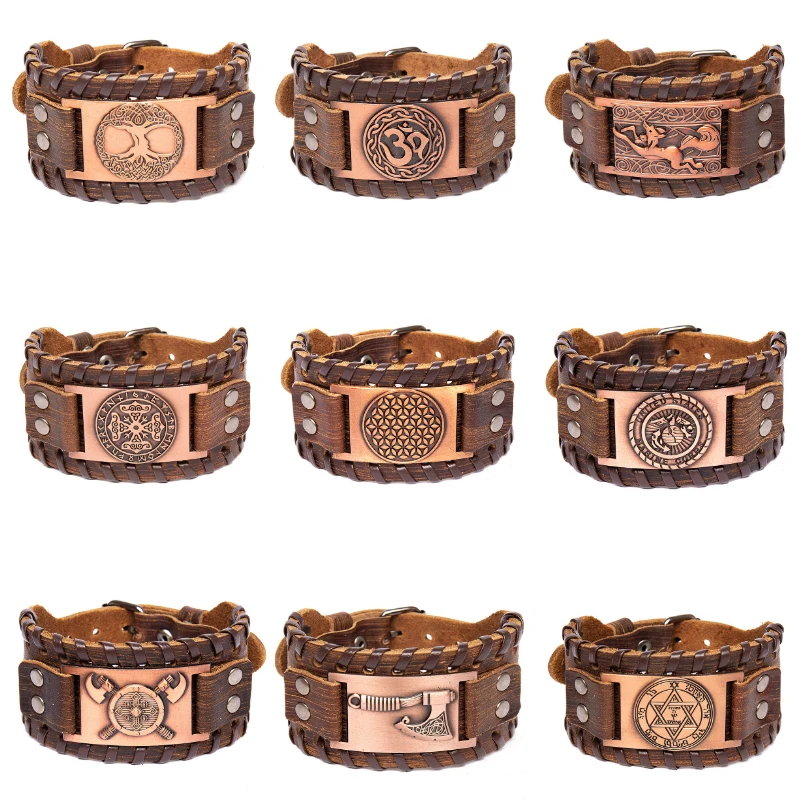 

2021 New Retro Wide Leather Pirate Compass Bracelet Men's Bracelet Celtic Viking Jewelry Compass Bracelet Accessories Party Gift