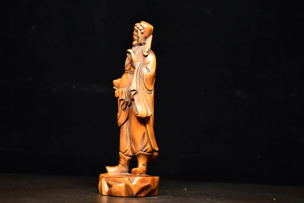 

Wedding 7" China Lucky Seikos Boxwood God of Wealth Statue Hand holding ingot wood carving Implying fortune and treasure