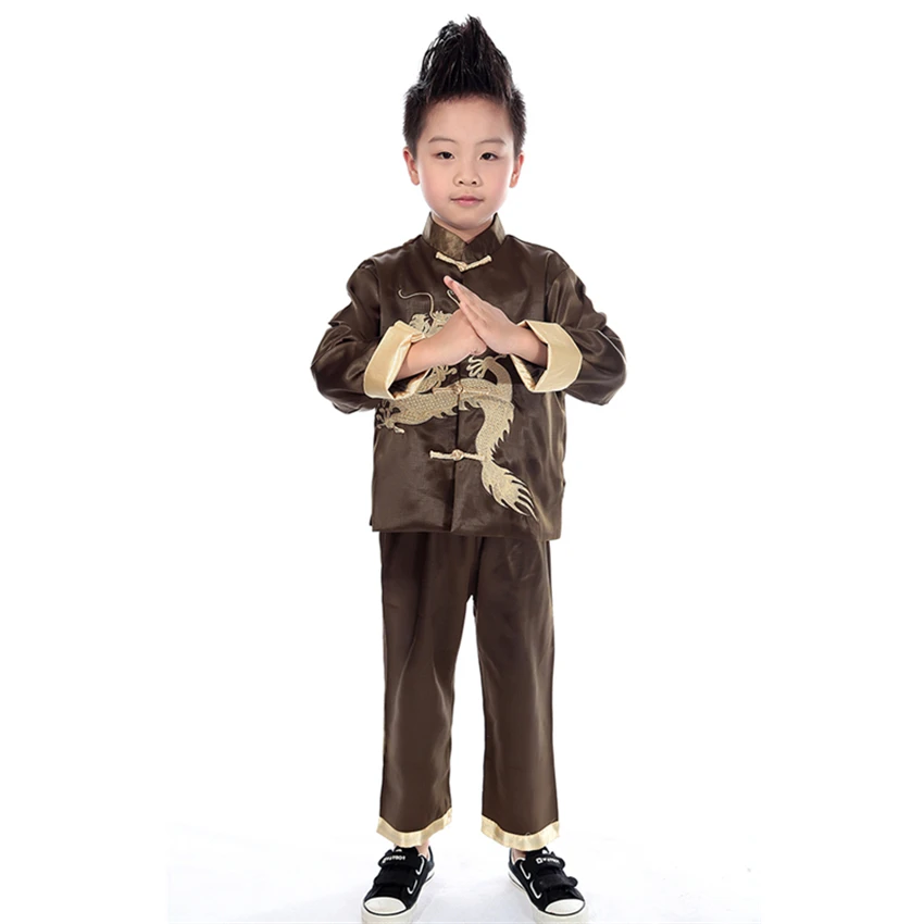 Традиционная китайская одежда для мальчиков костюм Тан с вышивкой дракон