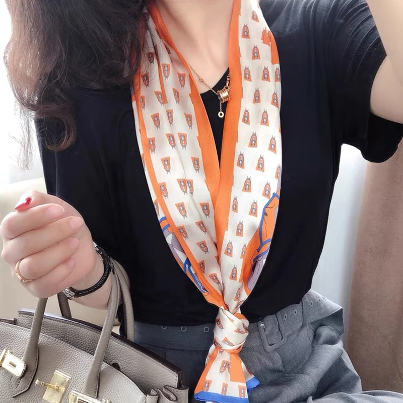 

Весна 2021, корейский вариант универсального женского шарфа, Шелковый двусторонний шарф с принтом, тонкий шарф 15 х150 см