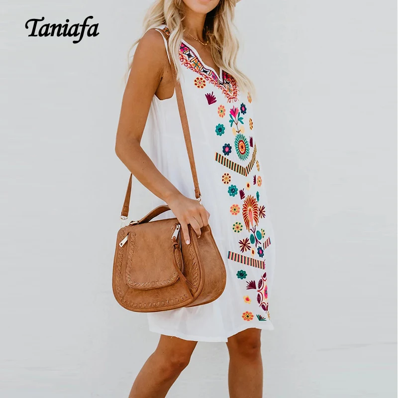 Женское пляжное платье без рукавов Taniafa повседневное винтажное богемное с v