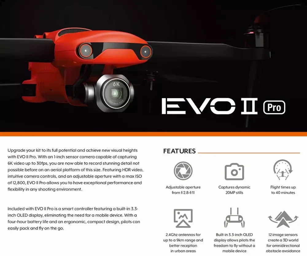 Autel Robotic EVO 2 8K 6K Pro Drone 40 минут полета Квадрокоптер с камерой 60 кадров в секунду Ultra HD