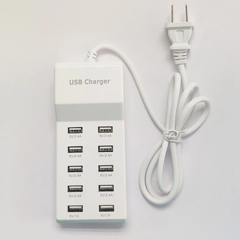 

USB Charging Station, 10-Port USB Power Supply Charger, Multi-Device Desktop USB Charging Station USB Ports White
