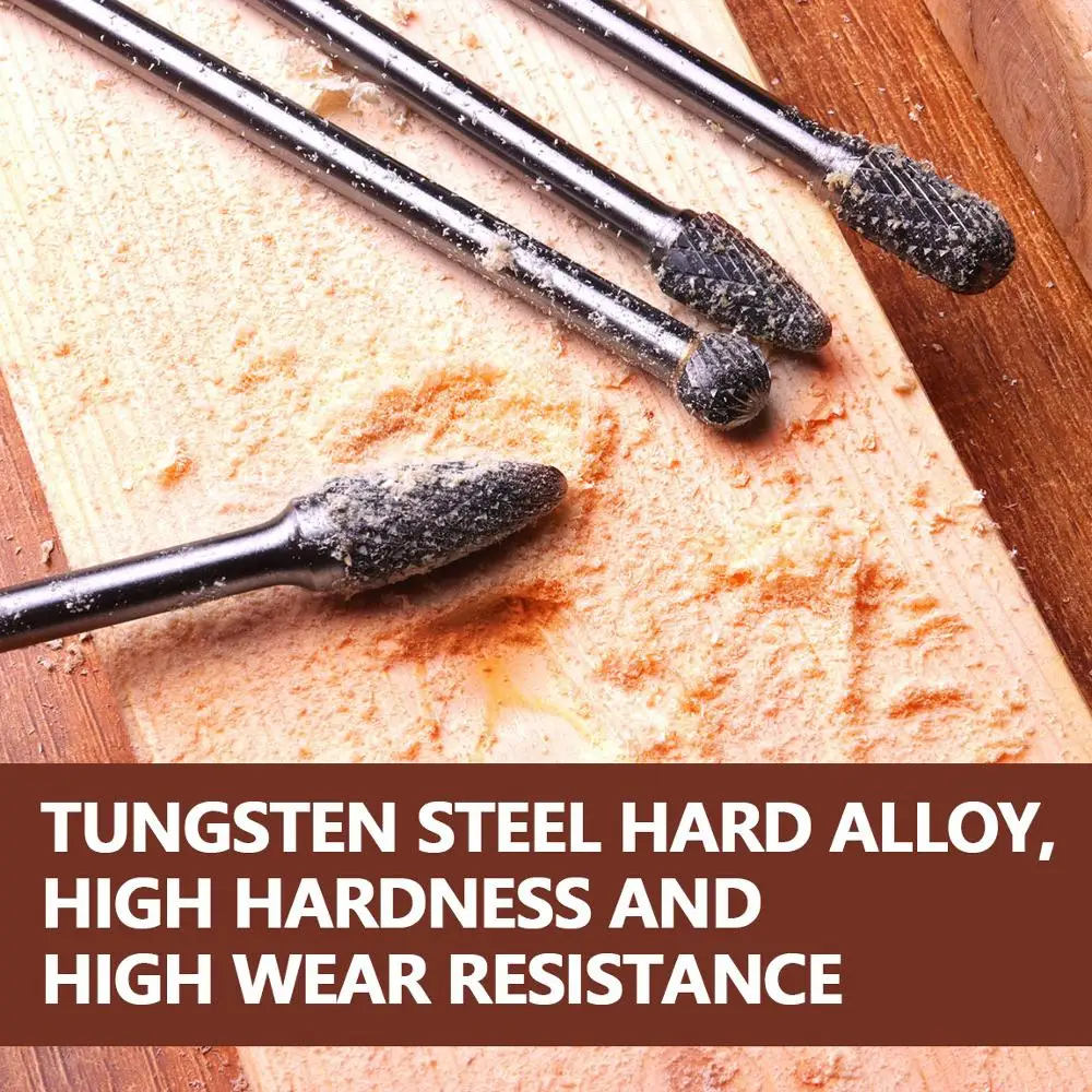 

Набор роторных напильников из карбида вольфрама, 4 шт., двухрежущие роторные напильники, резак 1/4 дюйма, хвостовик для металла, деревообрабатывающего инструмента для резьбы по дереву