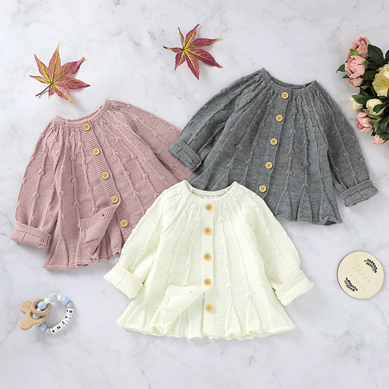 

Spring Autumn Baby Girls Coat Kids Baby Girls Children's Cardigan Coat Sweet Baby Girls Long Sleeve Knit Cardigan Coat