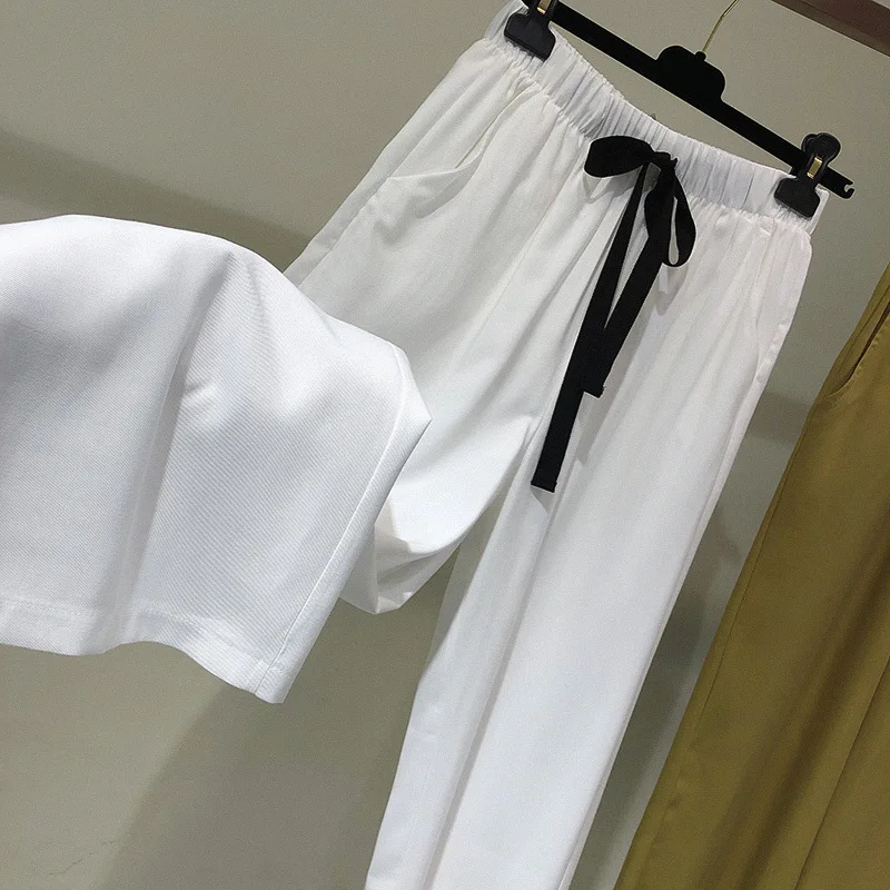 

Loose Wide Leg Pants for Girls Female Spring Korean Lace Up Drawstring Elastic Pants Thin High Waist Casual Sport Woman Trousers